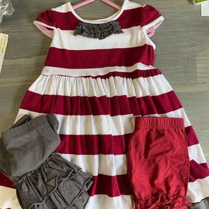 Adorable striped dress with coordinating bottoms